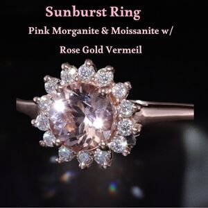 1.1ctw Pink Morganite & Moissanite Ring w/Vermeil Rose Gold Over Sterling Silver